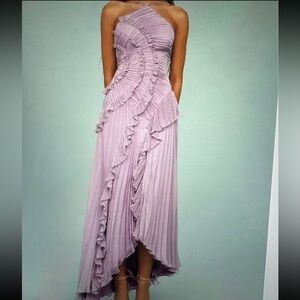 Asymmetric Lavender Ruffle Pleated Halter Dress
